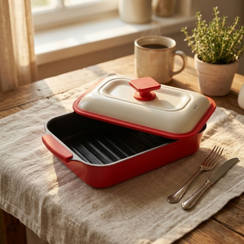 Large capacity non-stick microwave grill pan with lid - ideal for office lunch, dorm cooking and travel meals