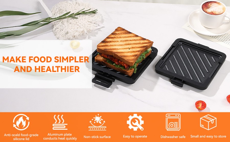 Non-stick microwave sandwich maker showing double-sided grill structure for even heating