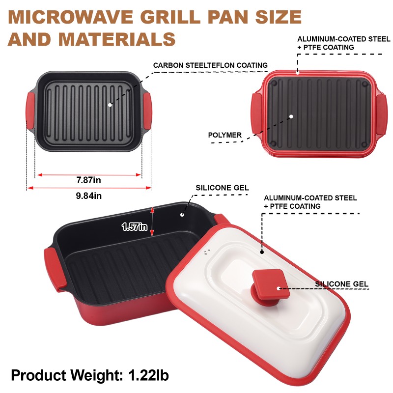 HeMaSe Microwave Grill Multi-Pot Side View - Stackable Non-Stick Cookware with Vented Lid and Secure Locking System