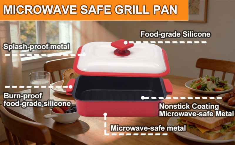 HeMaSe Stackable Microwave Grill Multi-Pot with Transparent Vented Lid - Complete Set for Grilling, Steaming, and Reheating